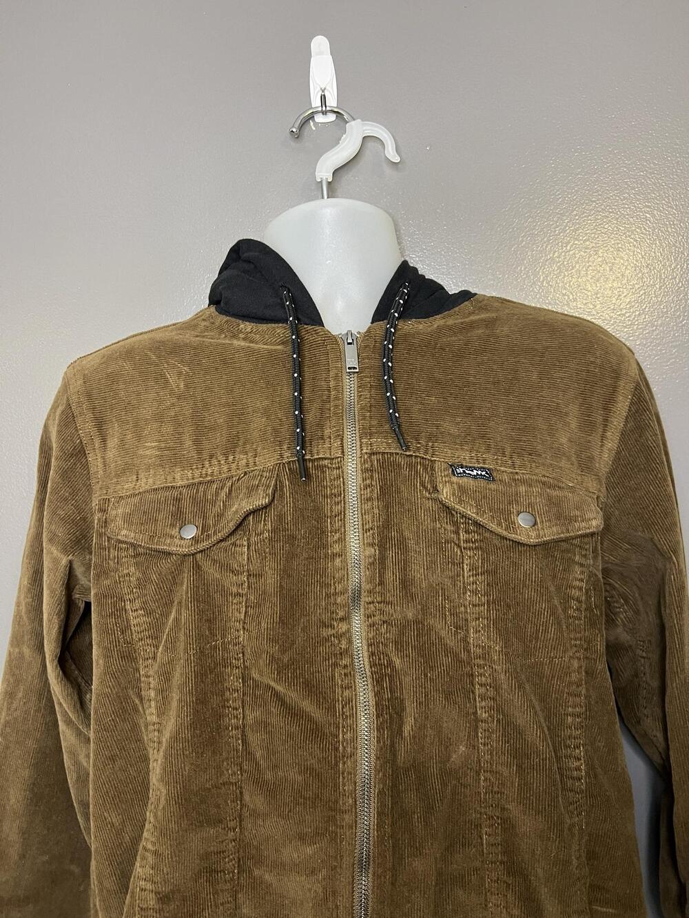 Tony Hawk Jacket Mens Medium Brown Corduroy Hooded Full Zip Lined Bomber